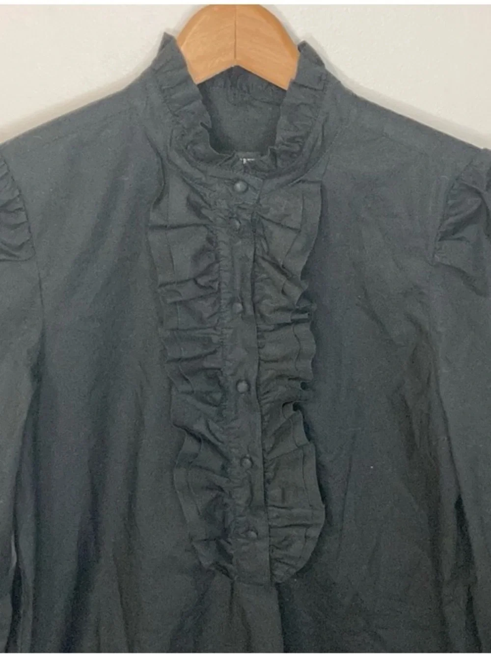 J. Crew Black Ruffle-Front Mini Dress with Long Sleeves Cotton, Women’s Size XXS